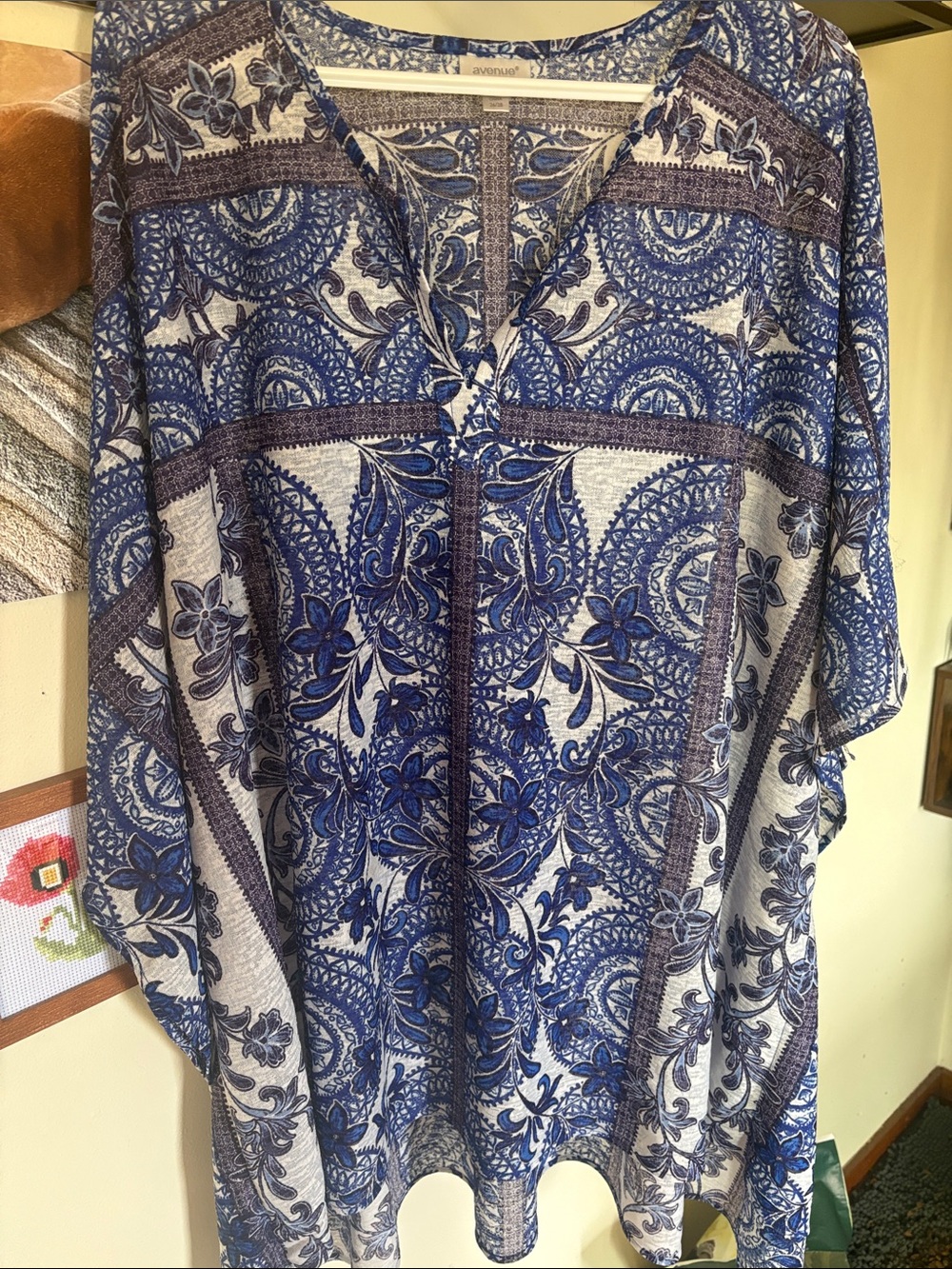 Avenue Blue and Gray Paisley V-Neck Tunic